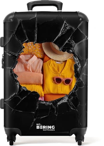 NoBoringSuitcases.com® - Koffer groot - Rolkoffer lichtgewicht - Zomerkleding en accessoires achter doorbraak - Reiskoffer met 4 wielen - Valies grote trolley XL op wieltjes - Harde reistrolley met TSA slot - 20 kg bagage - Reizen