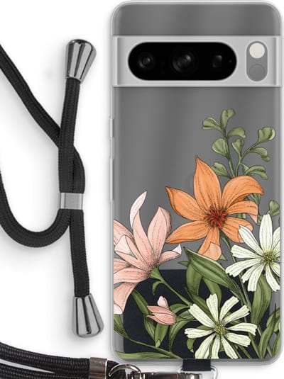 Case Company® - Hoesje met koord geschikt voor Google Pixel 8 Pro hoesje met Koord - Floral bouquet - Telefoonhoesje met Zwart Koord - Bescherming aan alle Kanten en Over de Schermrand