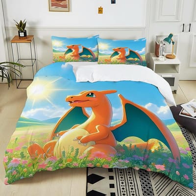 10 Maten Pokémon Charizard Beddengoed Set 3 Delen Dekbedovertrek Volwassen Kinderen Verjaardagscadeau Volledige Maat Beddengoed Set Luxe voor Cadeaus AU Single 140X210cm