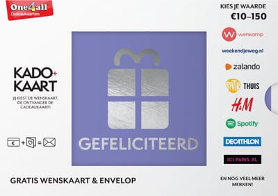 Kado+Kaart Gefeliciteerd - Cadeaubon - 25 euro + cadeau-envelop