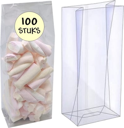 100x Blokbodemzakjes Plastic Transparant - 60x50x200mm - 100% Polypropyleen - Recyclebaar - Uitdeelzakjes - Rechthoekige Blokbodem Zak - Duurzaam - Voedsel Verpakking - 100 Stuks
