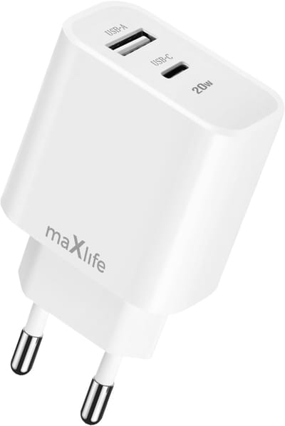MaXlife, Oplader 20W - Dual Poort USB-A & USB-C - Power Delivery, Wit