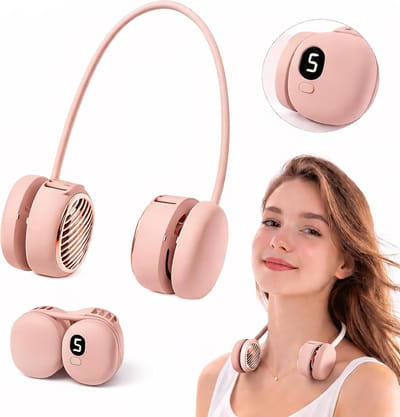 Draagbare Nekventilator - Opvouwbaar - Draadloos & Oplaadbaar - Nek Fan - Met Koeling - Mini Ventilator - Gezichtsventilator - Handventilator - Hals Ventilator - Neck fan - Voor meisjes, op reis, thuis, op kantoor en buiten - Roze