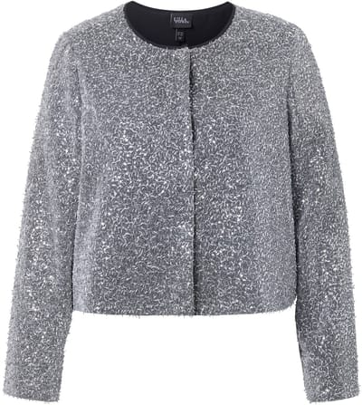 Ulla Popken - Dames - Bouclé jasje glitter boxy ronde hals lange mouw - Zilver - Maat 54+