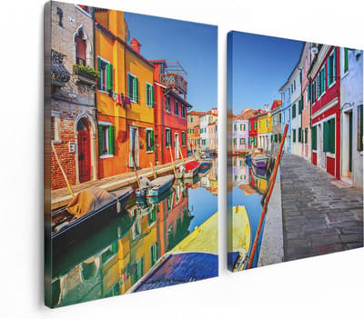 Artaza Canvas Schilderij Tweeluik Kleurrijke Huisjes aan het Water in Venetië - 120x80 - Foto Op Canvas - Canvas Print