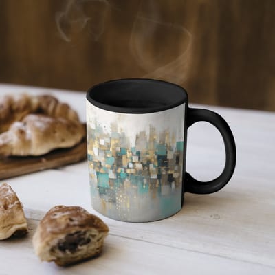 Magische Mok - Foto op Warmte Mokken - Koffiemok - Abstract - Blokken - Goud - Skyline - Magic Mok - Beker - 350 ML - Theemok