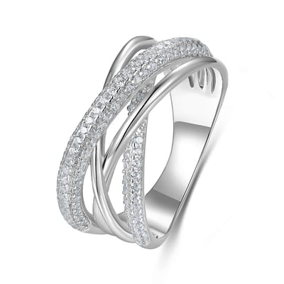 9NB-1657-58 - New Bling - Zilveren ring meerdere bandjes - Zirkonia - Zilverkleurig - Maat 58