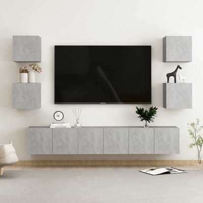 vidaXL - 7-delige - Tv-meubelset - bewerkt - hout - betongrijs