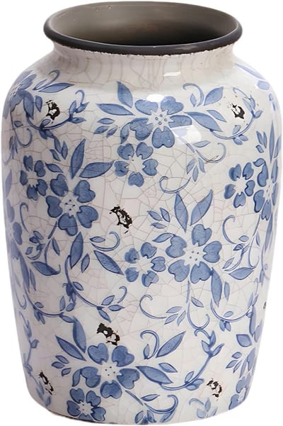 Keramische Vaas - Bloemen Decoratie - Bloemen Schikken - Craquelé Glazuur - 20 cm Hoog - Blauw Wit