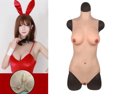 Siliconen Triangle Bodysuit met rits - Cup C - + kanten choker - 100% hypoallergene medische siliconen - kunstvagina - borsten - bodystocking - Siliconen Huid - Fake boobs - Crossdresser - Transgender - Travestiet - Femboy - Cosplay - Body4Everybody