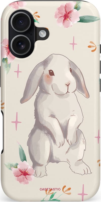 Casetastic hoesje geschikt voor Apple iPhone 17 - MagSafe - Dubbellaagse bescherming - Klein konijntje - Fashion Case - Lichtgrijs Crème