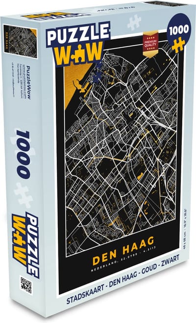 Puzzel Stadskaart - Den Haag - Goud - Zwart - Legpuzzel - Puzzel 1000 stukjes volwassenen - Plattegrond