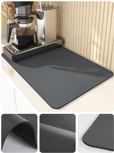 Koffie-afdruipmat - Afdruipmat voor op het aanrecht - Koffiemachinemat - Onbreekbare koffiemat - 40x50 cm - Waterdichte rubberen onderkant - Geschikt voor koffiezetapparaten, espressomachines, koffiekannen en afwasrekken - Grijs