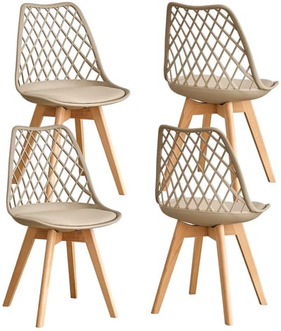 NaevaMi Eetkamerstoelen - Eetkamerstoelen Set van 4 - Eetkamerstoelen met Houten Poten - Modern en Minimalistisch - Pu Gewatteerde Zitting - Beukenhout Benen - Nordic Stoel Voor Keuken Woonkamer/Eetkamer - Khaki