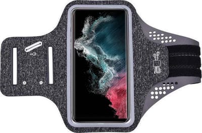 Hoesje Geschikt voor Samsung Galaxy S22 ultra hardloop telefoonhouder – armband - sportband - van stof - Zwart
