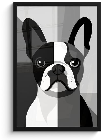 Poster in lijst - Fotolijst 40x60 cm - Posters - Buldog - Zwart - Abstract - Vlakken - Posterlijst zwart - Decoratie - Wanddecoratie woonkamer - Muurdecoratie slaapkamer