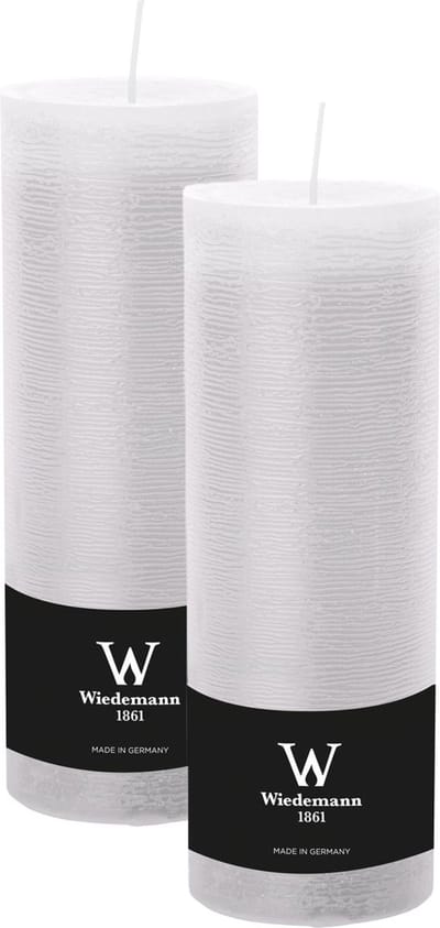 Wiedemann Cilinderkaars/stompkaars - 2x - hoog model - rustieke kaars - wit - 7 x 22 cm - 98 branduren