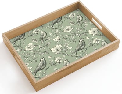 Dienblad hout 40x30 cm - Schootdienblad - Klassiek - Botanisch - Groen - Borrelplank rechthoek - Plateau dienbladen