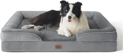 MELVRA Orthopedisch Hondenbed - Ergonomische Hondenbank - 89x63 cm - Maat L - Eivormig Kratschuim - Wasbaar & Antislip - Grijs - Hondenmand Middelgrote Honden