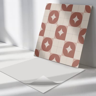 Wallfluent Vinyl Tegels - Geometrisch Patroon met Cirkels Wand PVC Tegels - 30 cm x 30 cm - Rood Vinyl Tegels - 9 stuks - Vierkant PVC Tegels - Patroon Plaktegels - Vinyl Tegels Zelfklevend - Plaktegels Keuken en Badkamer