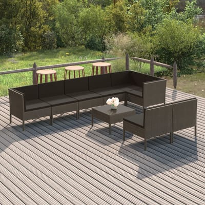 vidaXL - 9-delige - Loungeset - met - kussens - poly - rattan - grijs