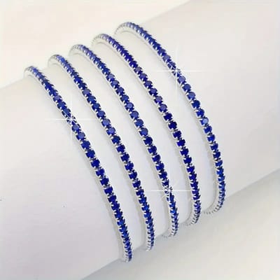 Bovista Armband - Staal - Nep Zilver - Dames - 5 St - Zilver/Blauw
