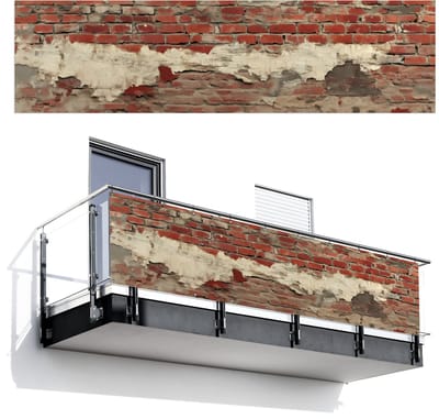 Balkonscherm 300x80 cm - Balkonposter Muur - Baksteen - Verweerd - Balkon scherm decoratie - Balkonschermen - Balkondoek zonnescherm