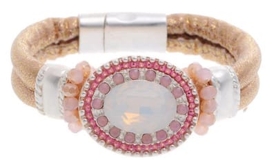 Behave - Armband metallic koord - Roze steentjes dames - Boho glam
