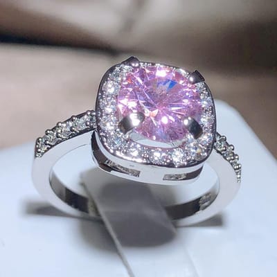 925 Stempel Nieuwe Mode Roze Zirkonia Ring Vierkante Vier Klauwen Zoete Bruiloft Party Sieraden Cadeaus Groothandel 8