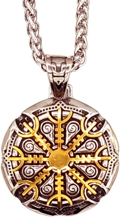 Tesoro Mio Michel – Viking Helm Of Awe –Ketting (70 cm) Het Amulet Hanger (4.5 cm) – Edelstaal – Op 3 Manieren Te Dragen