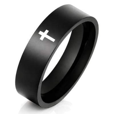 Zwarte stalen mannen ring LGT Jewels met Kruis-23mm