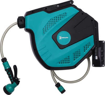 DURHAND Slangenbox voor wandmontage, slanghaspel 15 m 180° draaibaar met multi-sproeikop vorstbeveiliging 845-261