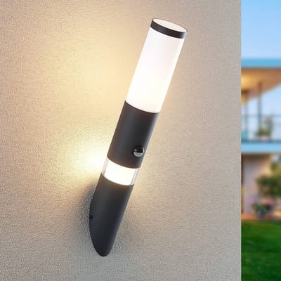 Lindby - Wandlampen buiten - 1licht - aluminium, kunststof - H: 53 cm - E27 - donkergrijs, opaalwit