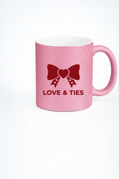 Roze Glitter Mok 'LOVE & TIES' | Romantisch Strik & Hartjes Design | Valentijn Cadeau