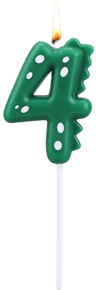 Dailygoods- Cijferkaars Groen - Taartkaars - Verjaardagskaars - Dinosaurus Thema - 15,7 cm - Paraffinewas