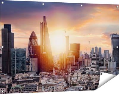 Gards Tuinposter Londen Stad bij Zonsopgang - 120x80 cm - Tuindoek - Tuindecoratie - Wanddecoratie buiten - Tuinschilderij