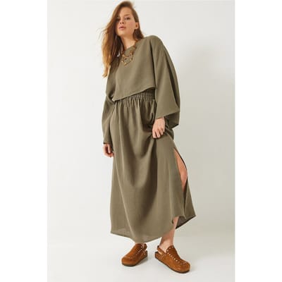 Textuur Blouse en Rok Set met Ronde Hals