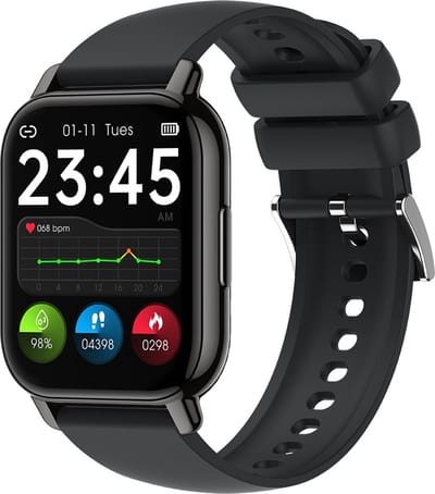 Belesy® PARK 66 - Smartwatch Dames - Smartwatch Heren - Horloge - 1.85 inch – kleurenscherm – Stappenteller – Bellfunctie- Gezondheidsindicatoren – Je eigen foto als wijzerplaat - Siliconen - Zwart - Moederdag