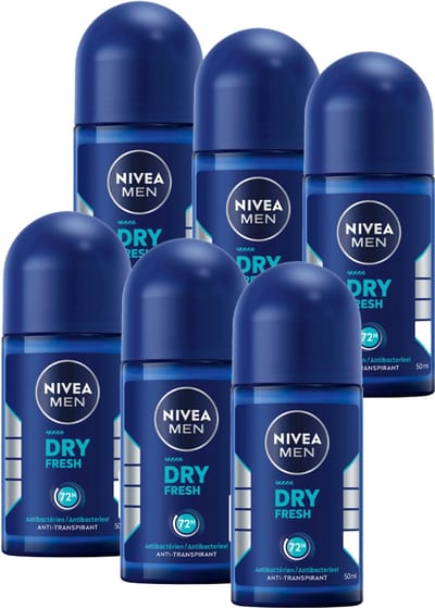 NIVEA MEN Dry Fresh Anti-Transpirant Deo Roller - 72u bescherming - Voordeelverpakking - 6 x 50ml