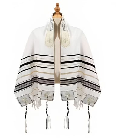 Zwart Gestreepte Gebedssjaal -Gevlochten Kwastenshawl-jodendom-joden-Jerusalem-israel-Joodse sjaal-tallit-gebedssjaal-israel-torah