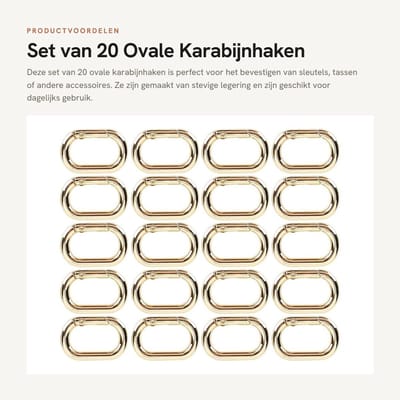 Dailygoods- Karabijnhaken 20 Stuks - Ovale Veergesp - Sleutelhangersluiting - Metalen Sleutelring - Klimgesp - Hoogwaardige Afwerking - Sleutelhanger