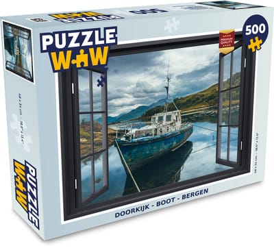 Puzzel Doorkijk - Boot - Berg - Legpuzzel - Puzzel 500 stukjes