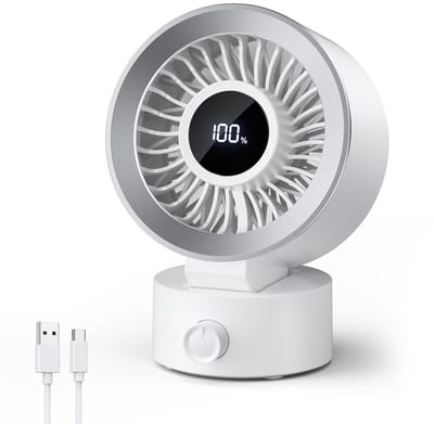 LISM-Stille bureauventilator: Oplaadbare bureauventilator, USB-voeding, draagbare bureauventilator, digitaal display, 30° verstelbare kantelhoek, 100 snelheden, geschikt als cadeau Geschikt voor dames of heren, wit.