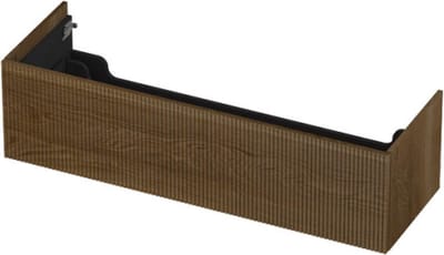 INK® wastafelonderkast 1 lade greeploos push to open echt hout met verticaal gefreesd front 140x45x38cm, massief eiken ash grey