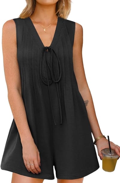 Zomerse Dames Jumpsuit met V-hals, Mouwloos Ontwerp en Brede Shorts met Zakken voor Comfort en Stijl