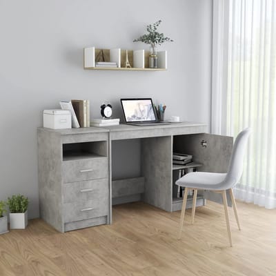 vidaXL - Bureau - 140x50x76 - cm - bewerkt - hout - betongrijs