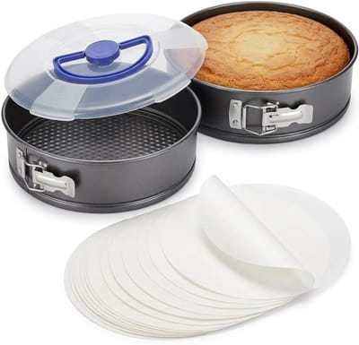 Cheesecake Pan - Taartvorm met Deksel - Zelf Bakken - Antiaanbaklaag Koolstofstaal - 20 cm Set - Grijs