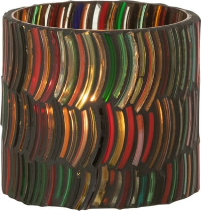 J-Line theelichthouder Mozaiek Curve - glas - mix - small