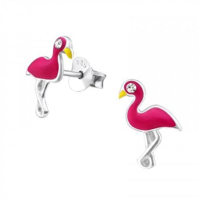 WeLoveSilver - zilveren kinderoorbellen - flamingo met kristallen