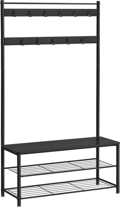 ACAZA Kapstok - Kapstok Staand - Staande Kapstok - Kapstok met Schoenenrek - 85 x 32 x 175 cm - Garderoberek - 11 Haken - Zwart - Schoenenrek